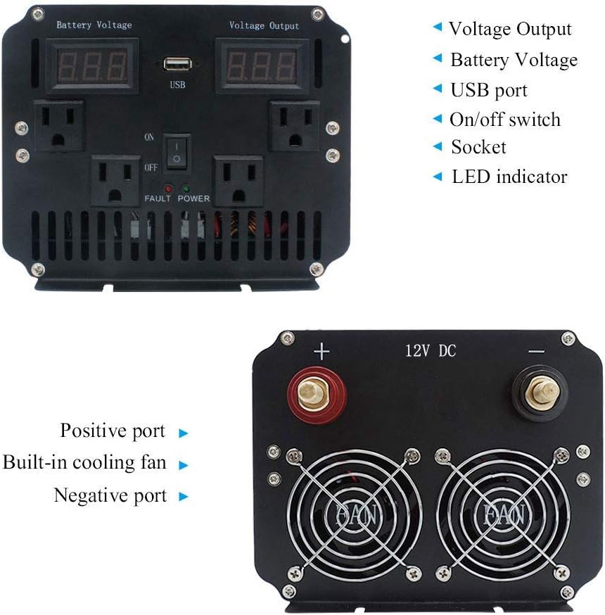 Pure Sine Wave Inverter 4000W Power Inverter 24V to 110V DC to AC with LED Display Remote Controller for Truck RV Home Solar System