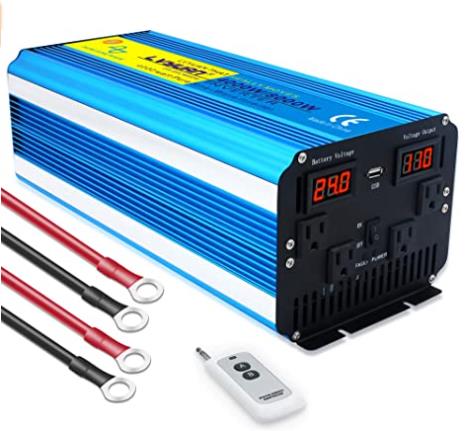 Pure Sine Wave Inverter 4000W Power Inverter 24V to 110V DC to AC with LED Display Remote Controller for Truck RV Home Solar System