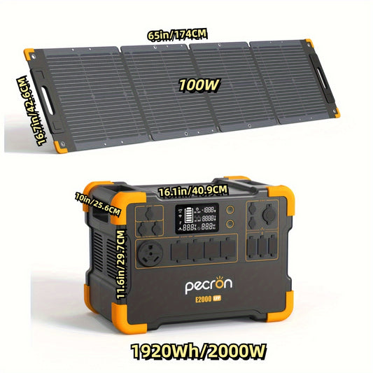 PECRON E2000LFP Portable Power Station 1920Wh Capaity 2000W AC Output with 100W Solar Panel Kit Portable Generator LiFePO4 Battery for Outdoor Camping, Home Backup, Emergency