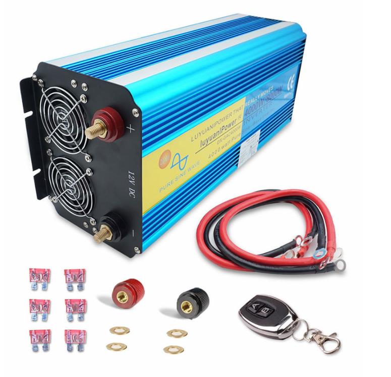 Pure Sine Wave Inverter 4000W Power Inverter 24V to 110V DC to AC with LED Display Remote Controller for Truck RV Home Solar System