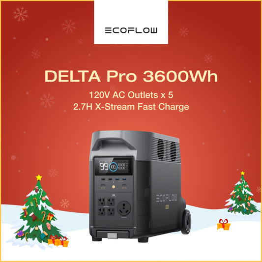 ECOFLOW DELTA Pro 3600Wh Portable Power Station - 5x 120V AC Outlets, 3600W, Fast Charge in 2.7H, Lithium Iron Phosphate Battery, Solar Generator for Home, Camping, RV & Emergency Use, Power Outage, Lifepo4