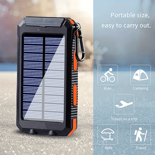 Optimize product title: 1WMAh Solar Mobile Power with Flashlight, USB and Micro Interface, Compass - for Mobile Devices, Long-lasting Durability, Travel Camping - LED Flashlight, Hiking Buckle included.