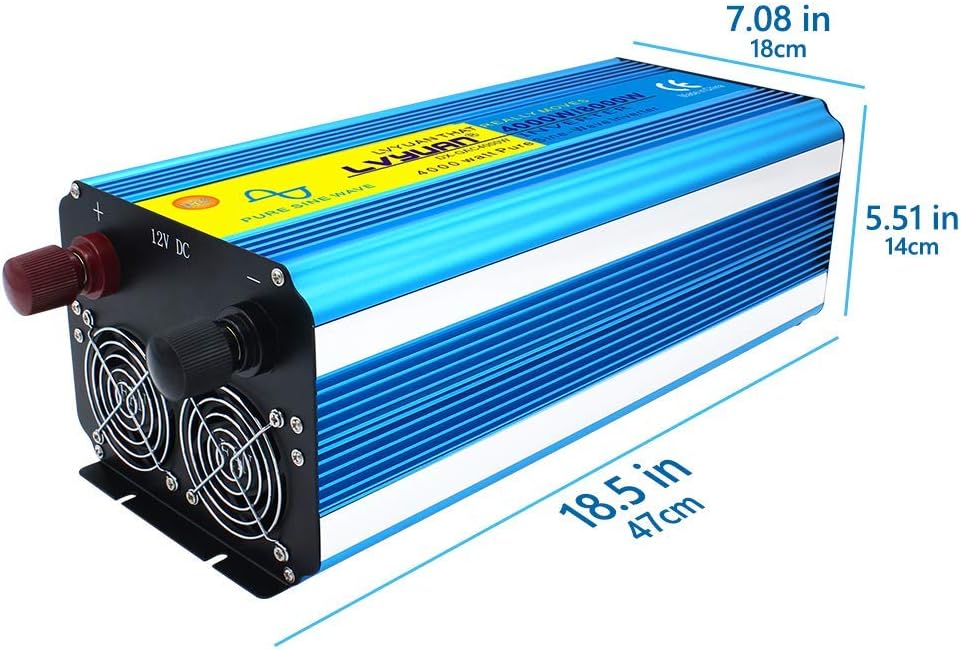 Pure Sine Wave Inverter 4000W Power Inverter 24V to 110V DC to AC with LED Display Remote Controller for Truck RV Home Solar System